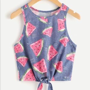 SHEIN Watermelon Tie Front Crop Top